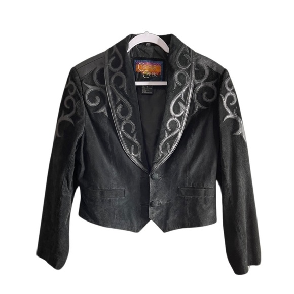 Cripple Creek suede black geometrical leather embellished swirls crop jacket S/L - Picture 1 of 12